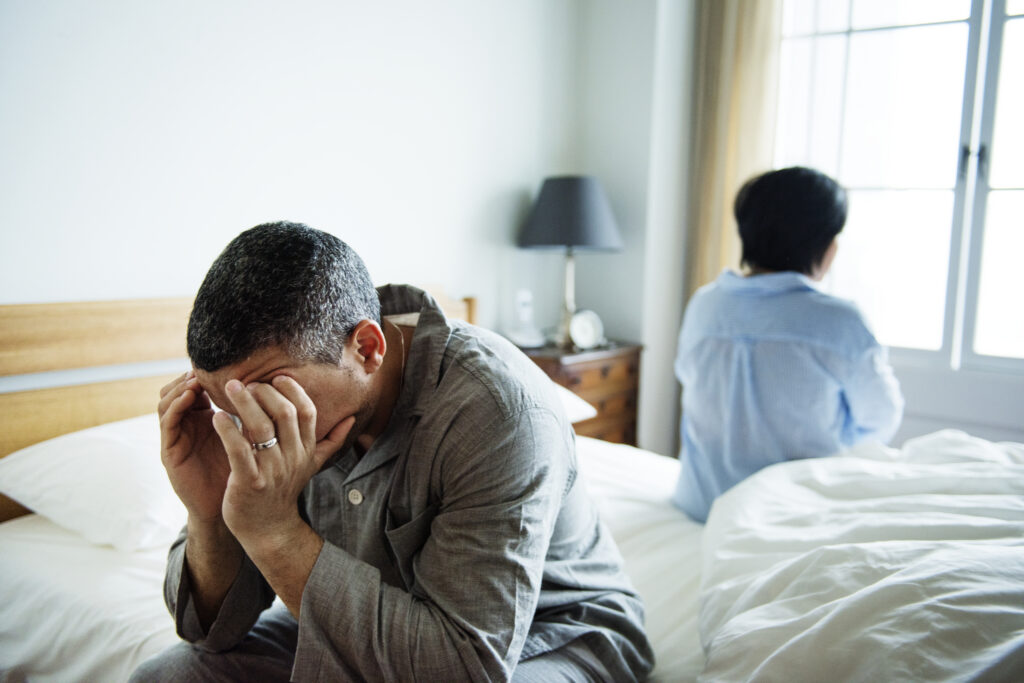 A married couple trying to talk through an issue, but stonewalling going on