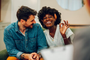 Couple reconnecting during a counseling session